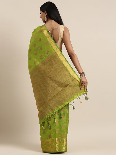 Mimosa Womens Art Silk Saree Kanjivaram Olive Color