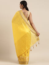 Mimosa Womens Raw Silk Saree Kanjivaram style Yellow Color