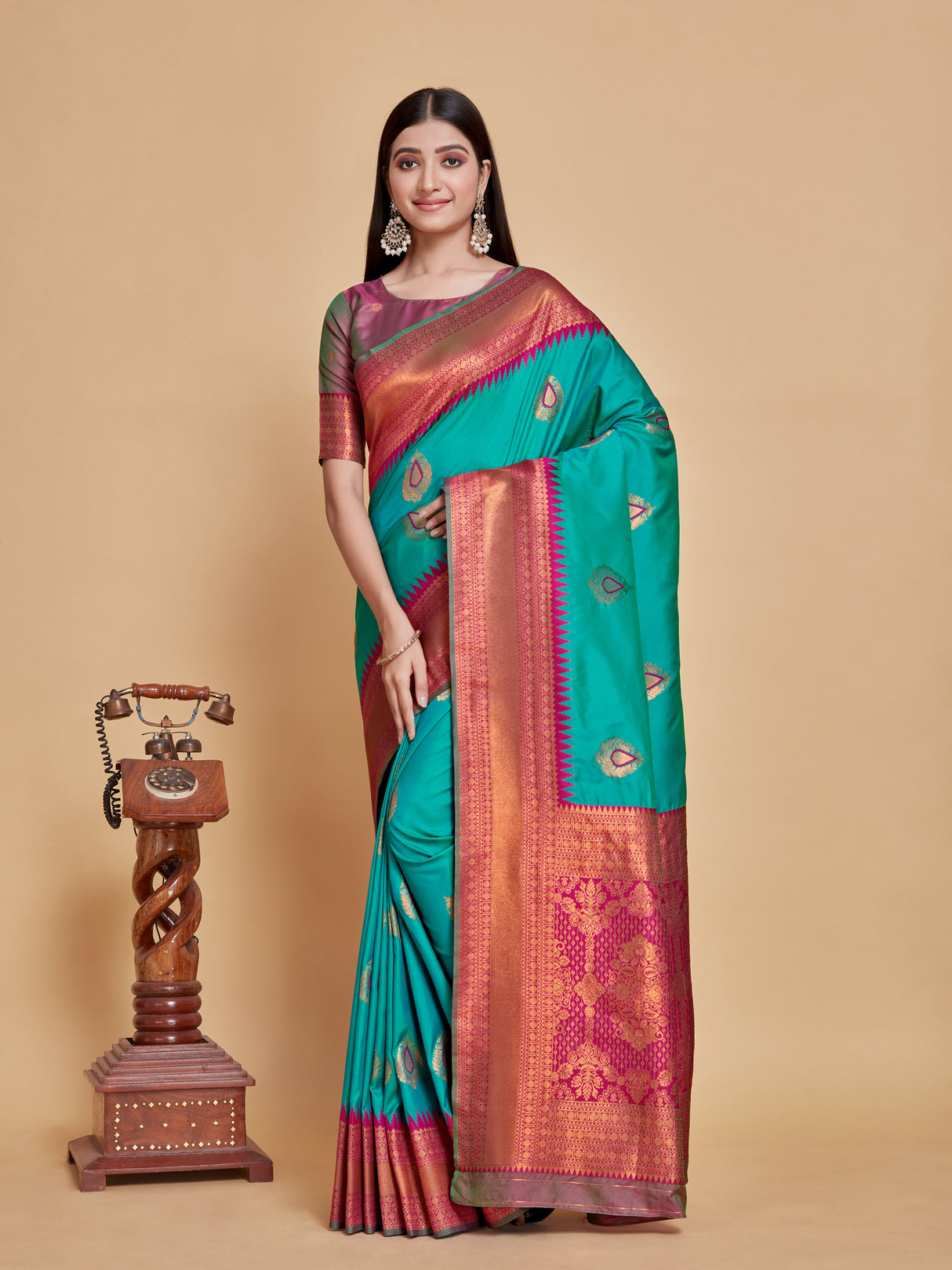 Mimosa Women's Woven Design Kanjivaram Style Art Silk Saree With Blouse Piece : SA00001377RMFREE