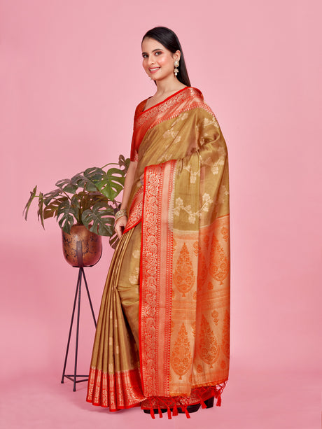 Mimosa Women's Woven Design Kanjivaram Style Art Silk Saree With Blouse Piece : SA0000394CKFREE