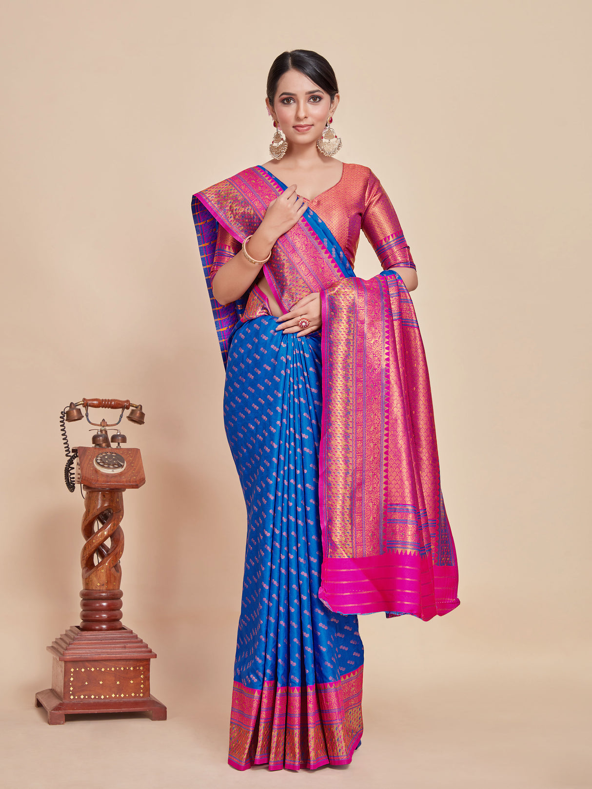 Mimosa Women's Woven Design Kanjivaram Style Art Silk Saree With Blouse Piece : SA00001388RBFREE