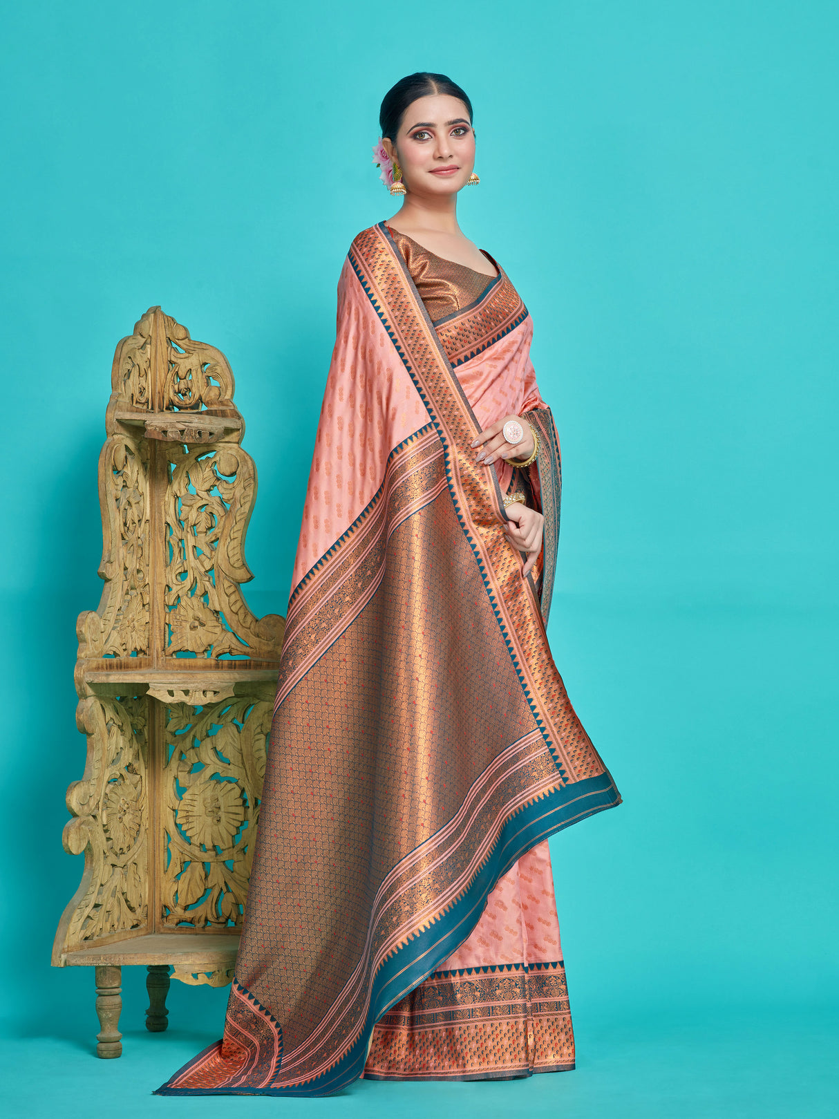 Mimosa Women's Woven Design Kanjivaram Style Art Silk Saree With Blouse Piece : SA00001388PCFREE