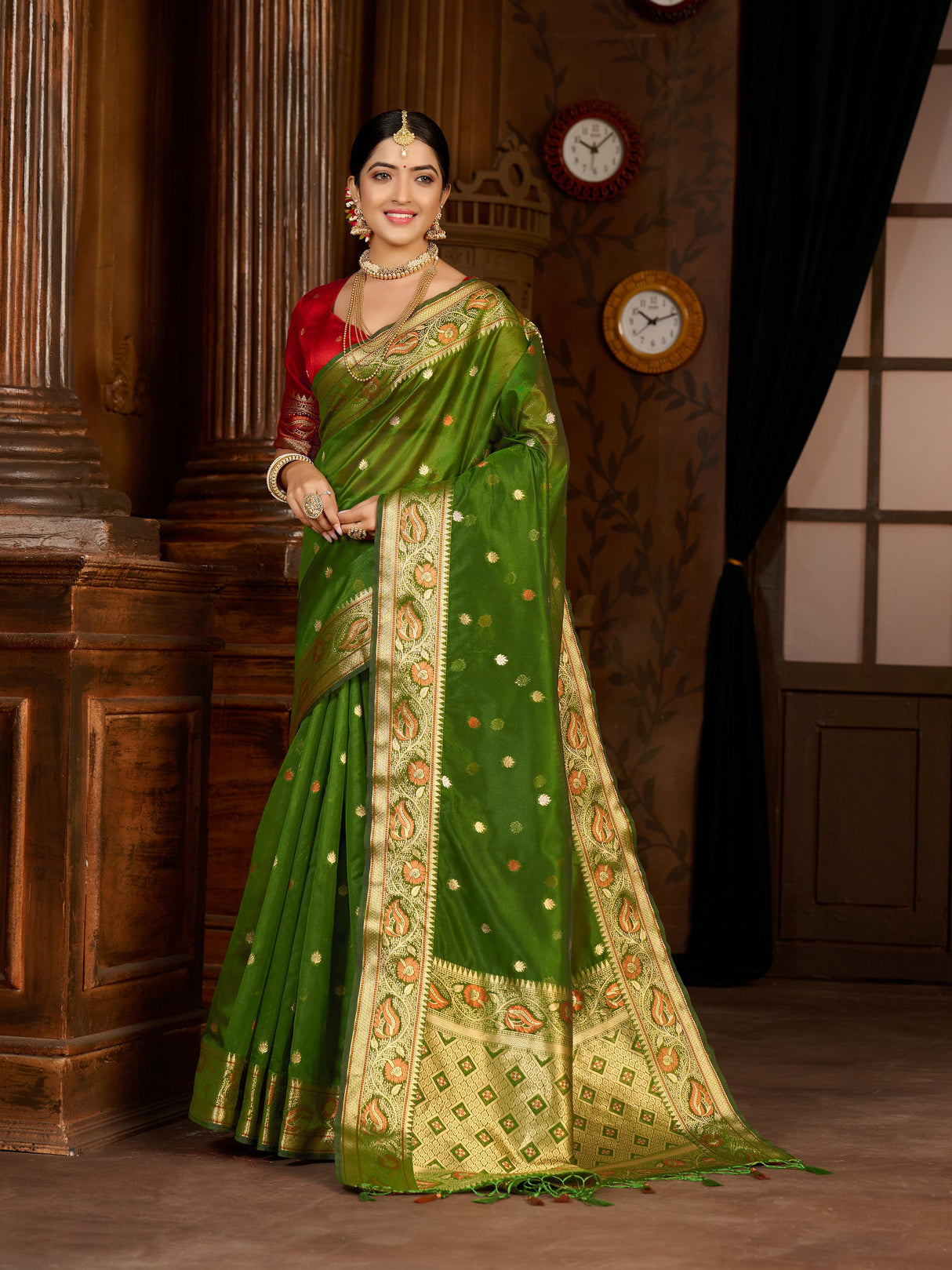 Mimosa Women's Woven Design Kanjivaram Art Silk Saree With Blouse Piece : SA0000868OL