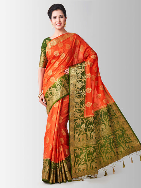 Mimosa Womens Art Silk Saree Kanjivaram Peach Color