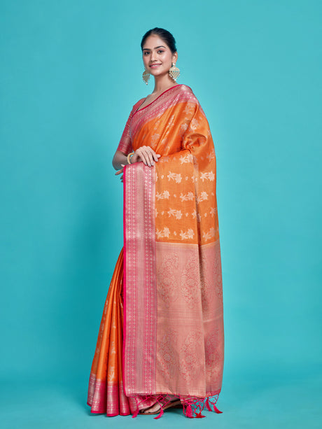 Mimosa Women's Woven Design Kanjivaram Style Art Silk Saree With Blouse Piece : SA0000376ORFREE