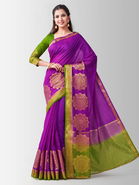 Mimosa Womens Linen Saree Kanjivaram style Mejanta Color