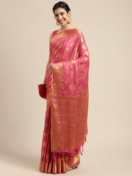 Mimosa Womens Crepe Saree Mysore Silk Gajjari Color