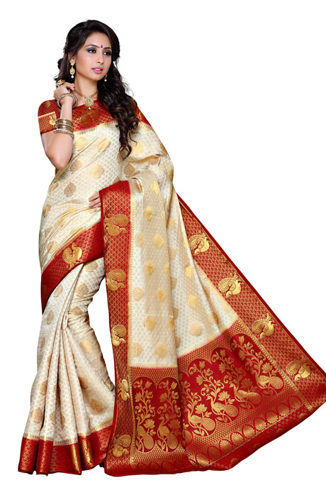 Mimosa Womens Art Silk Saree Kanjivaram Halfwhite Color