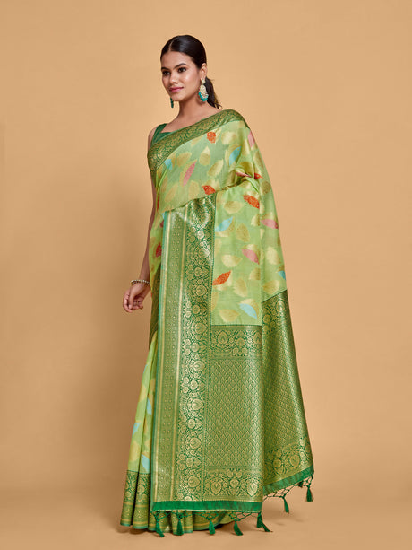 Mimosa Women's Woven Design Kanjivaram Linen Saree With Blouse Piece : SA00001245PSFREE