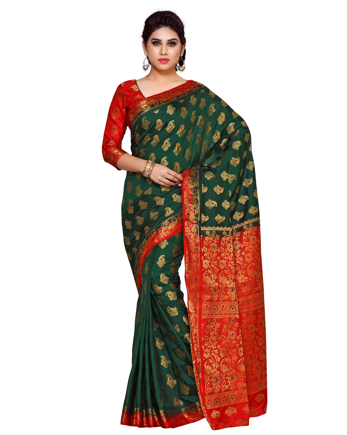 Mimosa Womens Art Silk Saree Kanjivaram BGreen Color