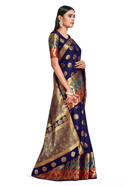 Mimosa Womens Art Silk Saree Kanjivaram Navy Blue Color