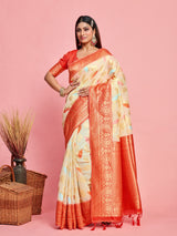 Mimosa Women's Woven Design Kanjivaram Linen Saree With Blouse Piece : SA00001245OFWFREE
