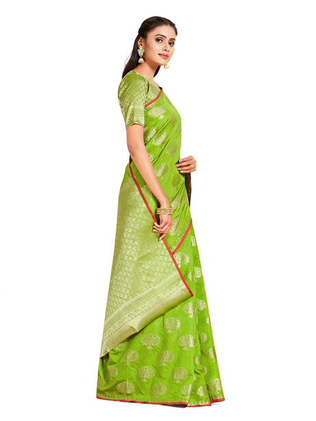 Mimosa Womens Art Silk Saree Kanjivaram Olive Color