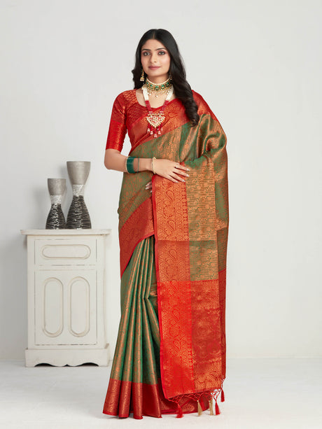 Mimosa Women's Woven Design Kanjivaram Art Silk Saree With Blouse Piece : SA00001134GRN