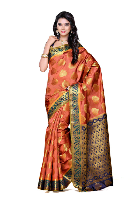 Mimosa Womens Art Silk Saree Kanjivaram Peach Color