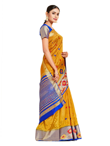 Mimosa Womens Art Silk Saree Kanjivaram style Mustard Color