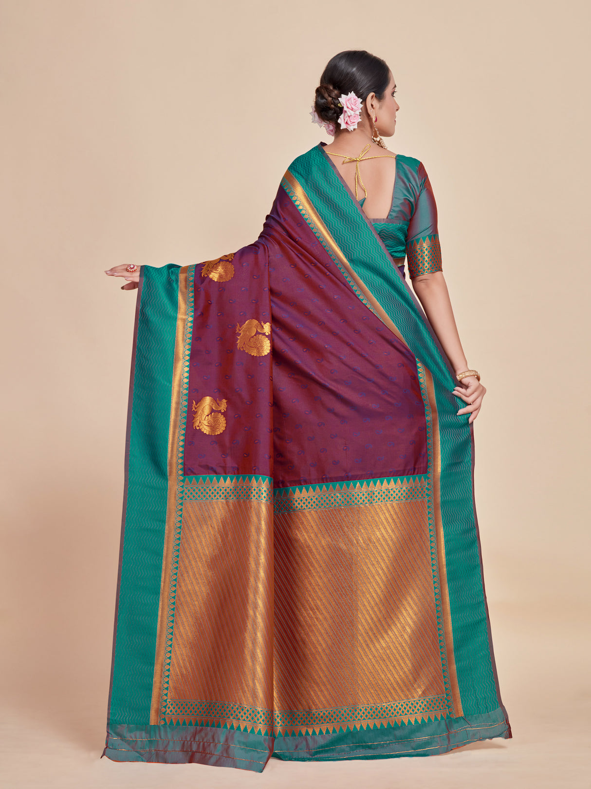 Mimosa Women's Woven Design Kanjivaram Style Art Silk Saree With Blouse Piece : SA00001387MRFREE