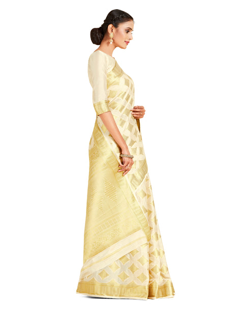 Mimosa Womens Crepe Saree Mysore Silk Halfwhite Color
