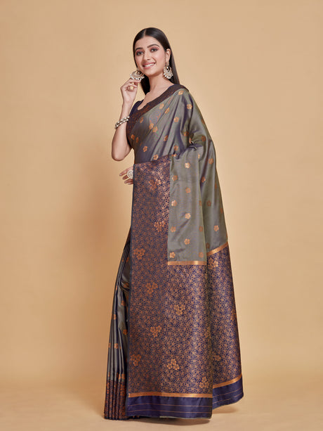 Mimosa Women's Woven Design Kanjivaram Style Art Silk Saree With Blouse Piece : SA00001329NVFREE