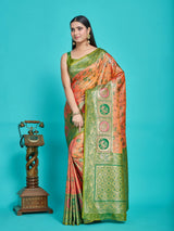 Mimosa Women's Woven Design Patola Style Art Silk Saree With Blouse Piece : SA00001389PCFREE