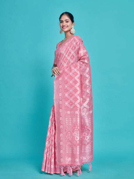 Mimosa Women's Woven Design Banarasi Style Art Silk Saree With Blouse Piece : SA00001278PNKFREE