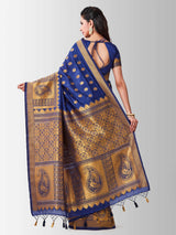 Mimosa Womens Art Silk Saree Kanjivaram Navy Blue Color