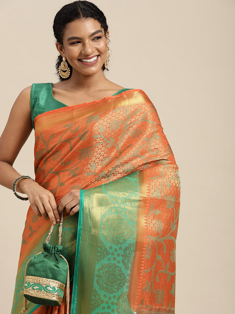 Mimosa Womens Art Silk Saree Kanjivaram Peach Color