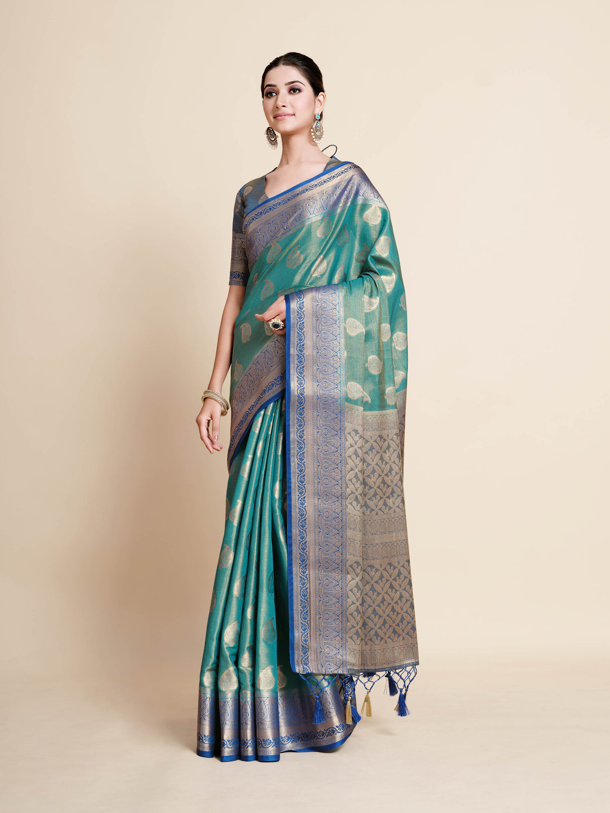 Mimosa Womens Art Silk Saree Kanjivaram Saffire Color