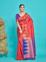 Mimosa Women's Woven Design Kanjivaram Style Art Silk Saree With Blouse Piece : SA00001386GJFREE