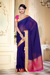 Mimosa Womens Chiffon Saree Kanjivaram style Navy Blue Color