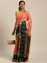Mimosa Womens Art Silk Saree Kanjivaram Peach Color