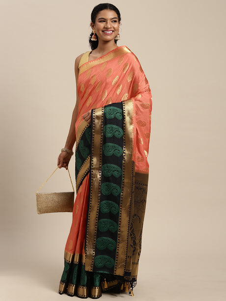 Mimosa Womens Art Silk Saree Kanjivaram Peach Color