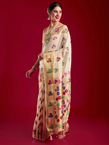 Mimosa Women's Woven Design Kanjivaram Art Silk Saree With Blouse Piece : SA00001186CRFREE