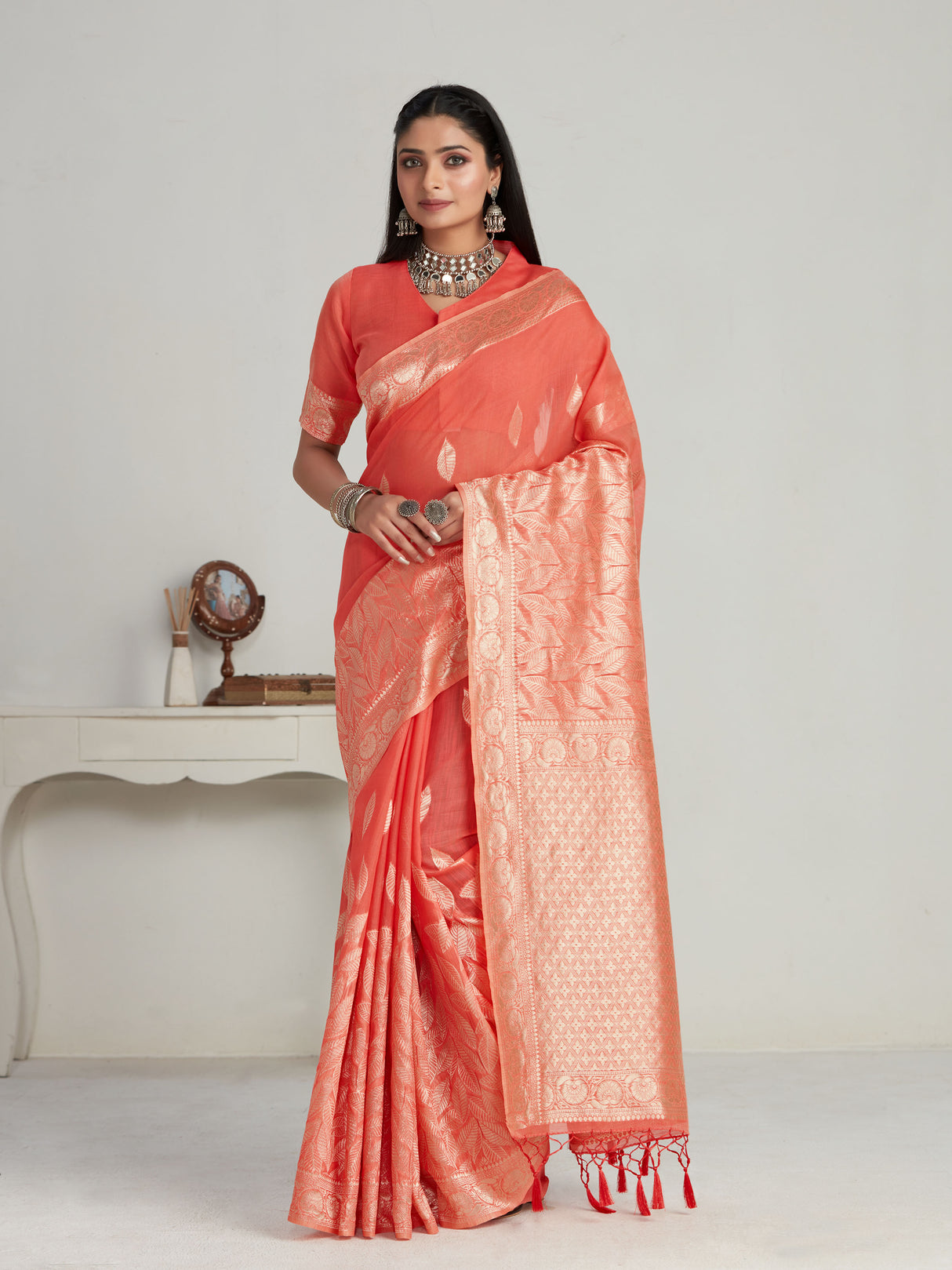 Mimosa Women's Woven Design Banarasi Style Poly Cotton Saree With Blouse Piece : SA00001077GJ