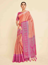 Mimosa Womens Art Silk Saree Kanjivaram style Peach Color