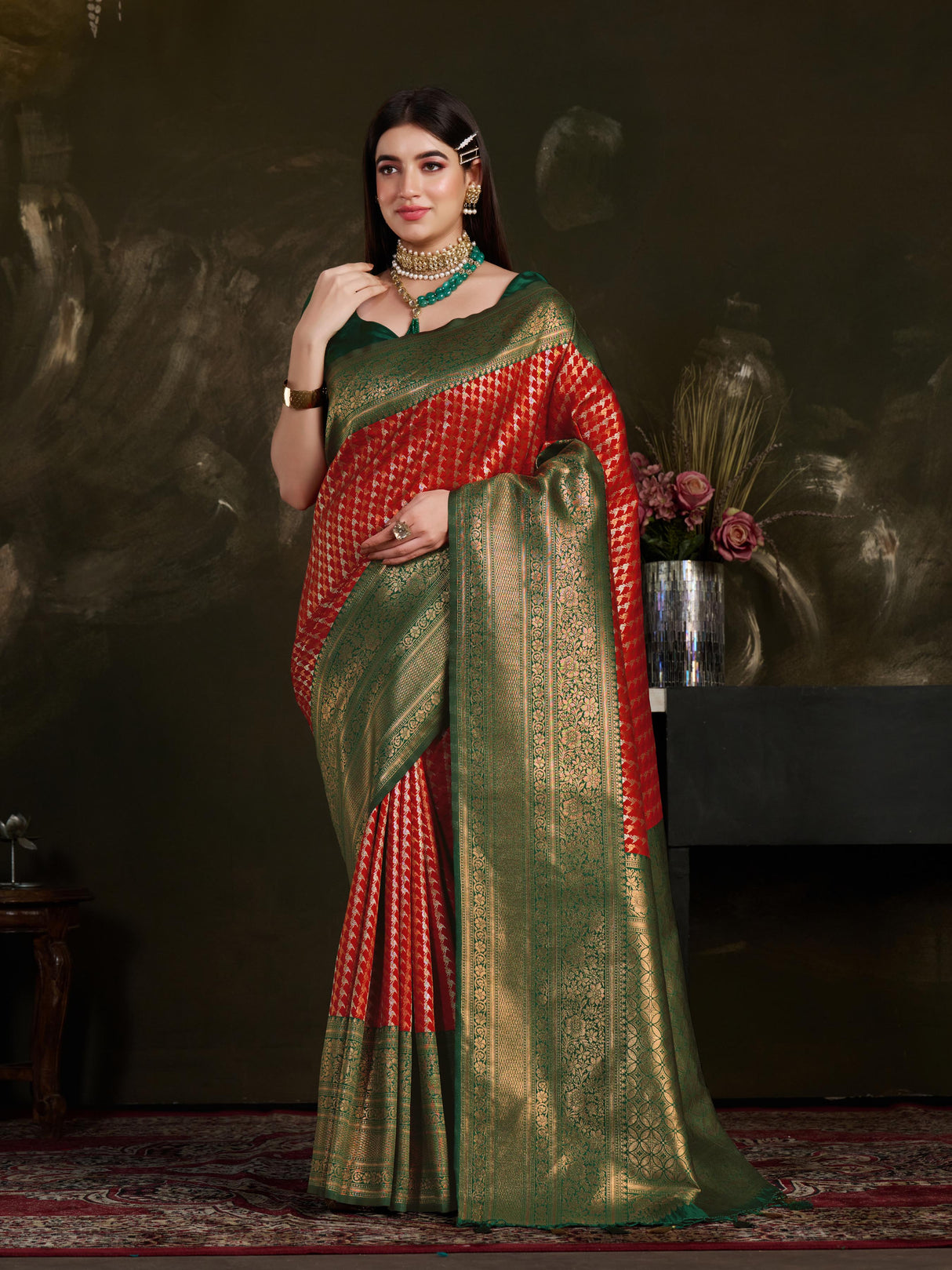 Mimosa Women's Woven Design Kanjivaram Art Silk Saree With Blouse Piece : SA0000907MR