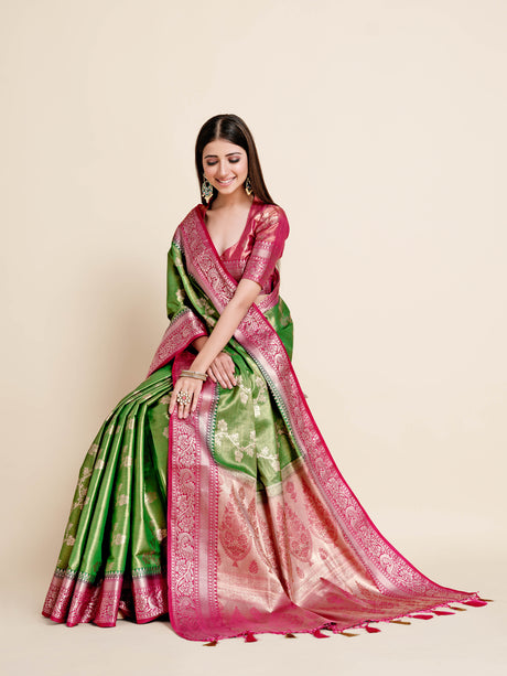 Mimosa Womens Art Silk Saree Kanjivaram Green Color