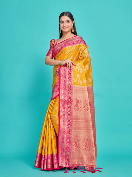 Mimosa Women's Woven Design Kanjivaram Style Art Silk Saree With Blouse Piece : SA0000374MSFREE