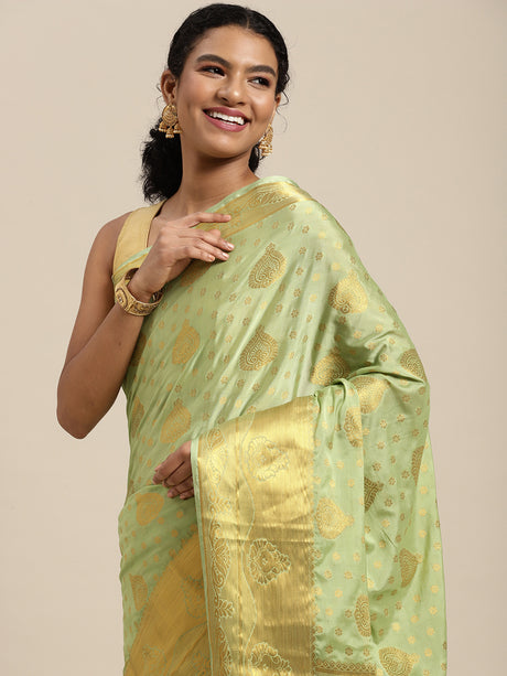 Mimosa Womens Crepe Saree Mysore Silk Pista Color