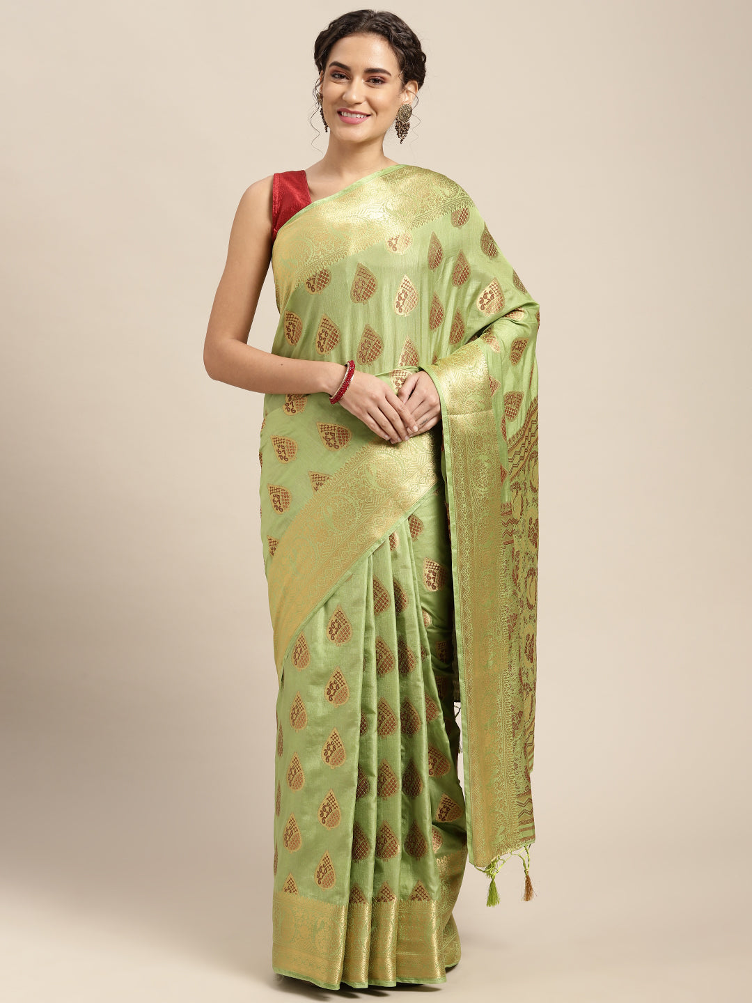 Mimosa Womens Art Silk Saree Kanjivaram Pista Color