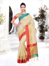 Mimosa Womens Raw Silk Saree Kanjivaram Halfwhite Color