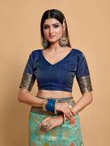 Mimosa Women's Woven Design Kanjivaram Linen Saree With Blouse Piece : SA00001236SFFREE