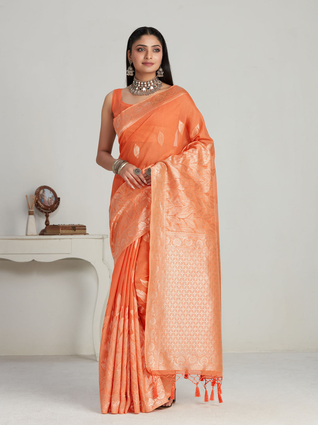 Mimosa Women's Woven Design Banarasi Style Poly Cotton Saree With Blouse Piece : SA00001077PC