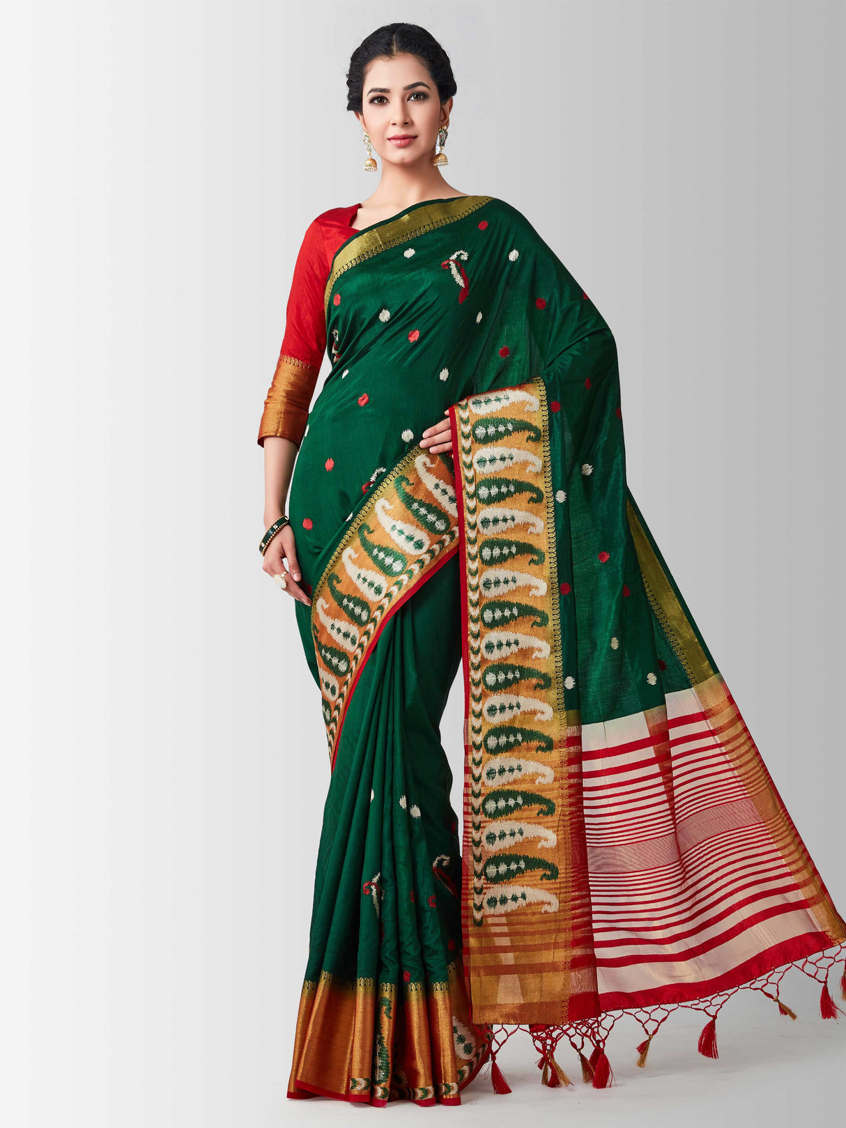 Mimosa Womens Art Silk Saree Kanjivaram style BGreen Color