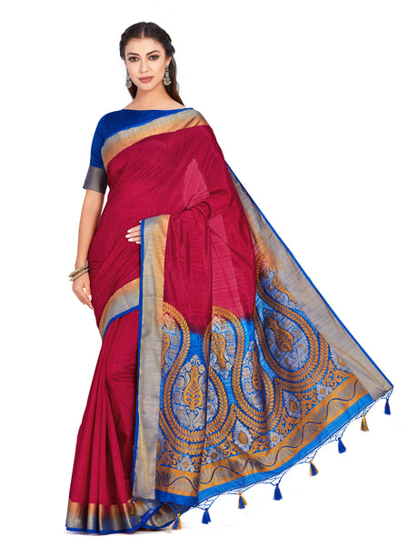 Mimosa Womens Raw Silk Saree Kanjivaram Maroon Color