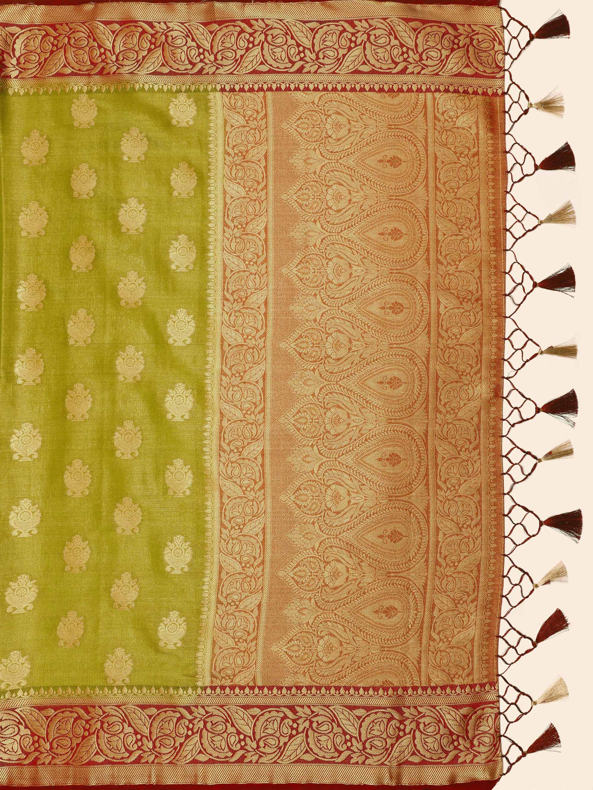 Mimosa Womens Art Silk Saree Kanjivaram Olive Color