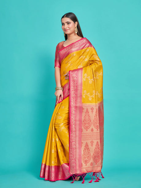 Mimosa Women's Woven Design Kanjivaram Style Art Silk Saree With Blouse Piece : SA0000394GDFREE