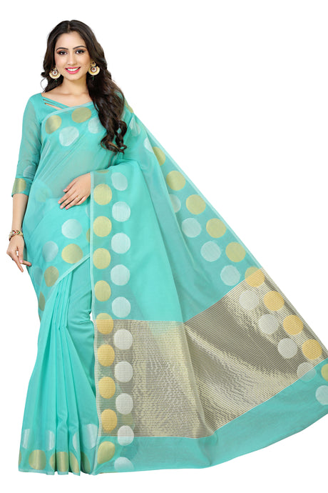 Mimosa Womens Cotton Saree Kanjivaram style Rama Color