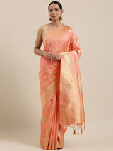 Mimosa Womens Art Silk Saree Kanjivaram Peach Color