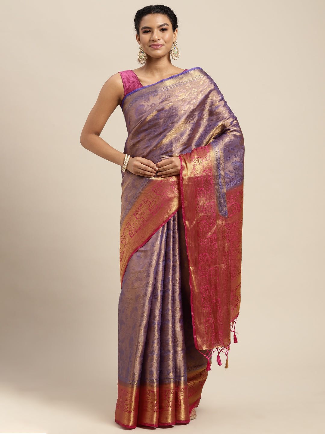 Mimosa Womens Art Silk Saree Kanjivaram Violet Color